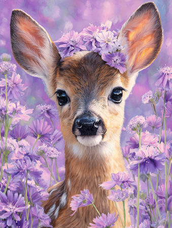 Diamond Painting - Rådjur med vårblommor (Beställningsvara)