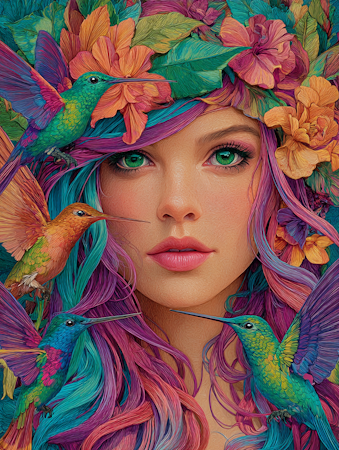 Diamond Painting - Blomsterflicka med kolibris (Beställningsvara)