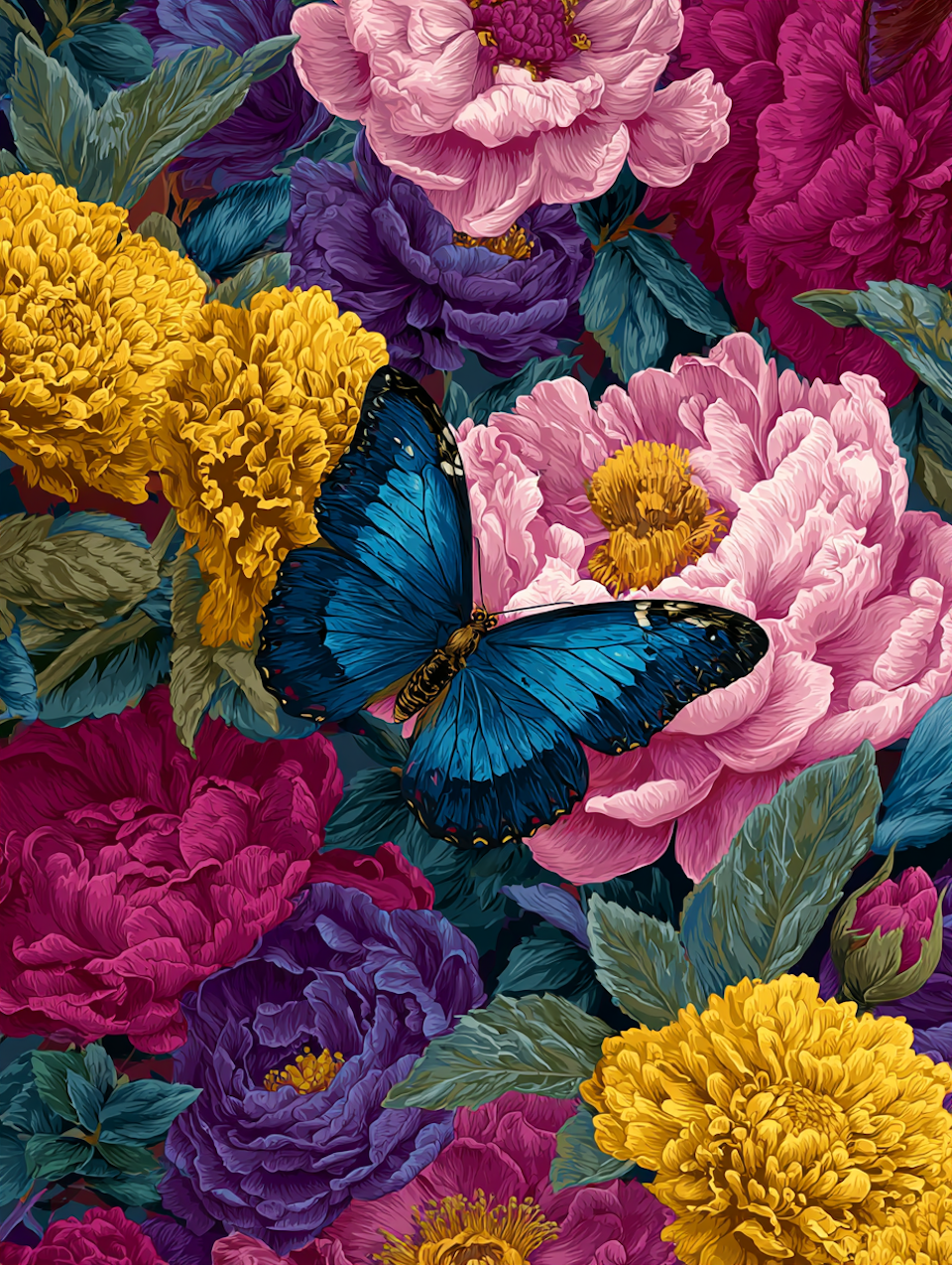 Diamond Painting - Fjärilens vals bland blommor (Beställningsvara)