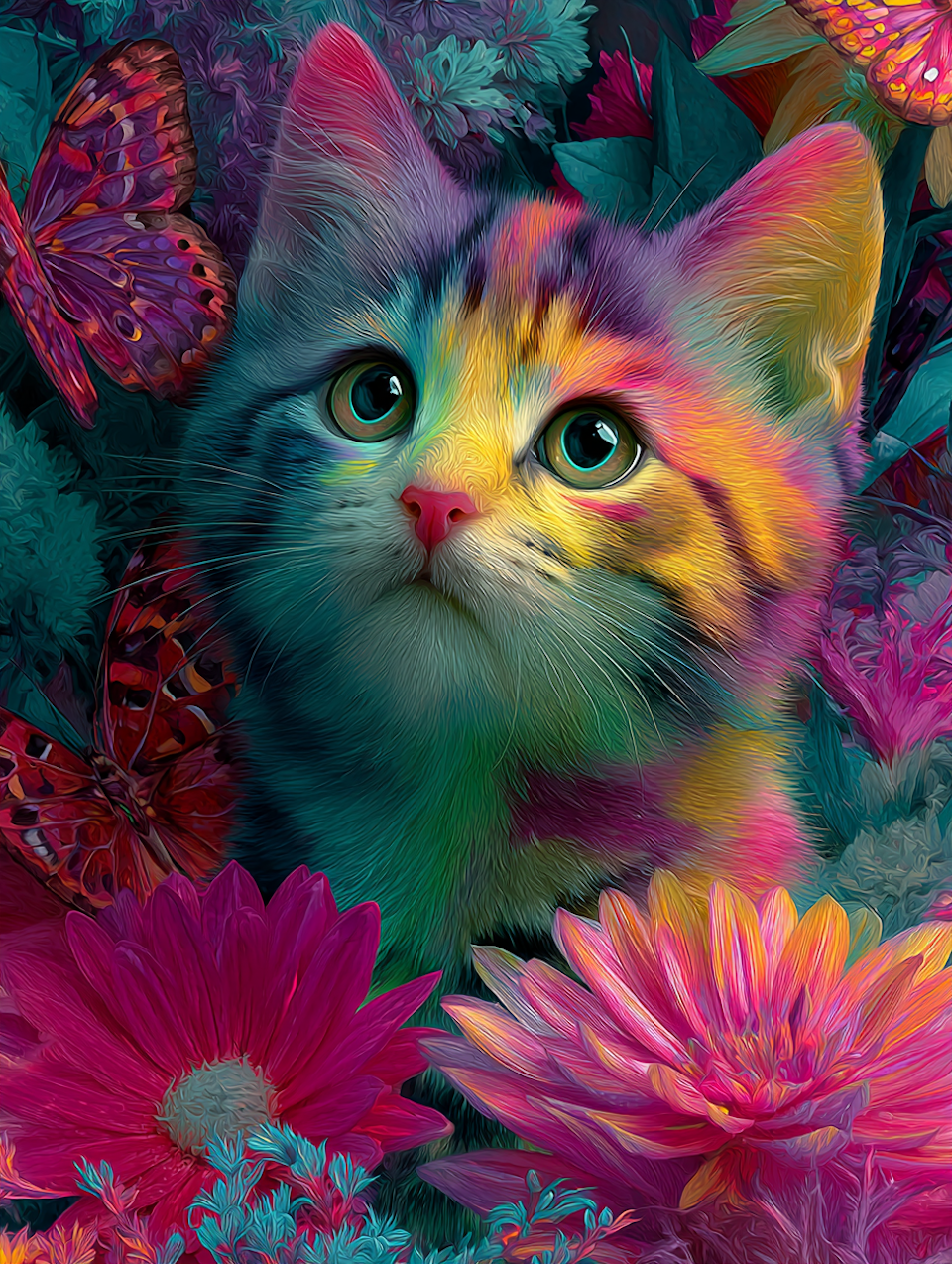 Diamond Painting - Katt i regnbågens sken (Beställningsvara)