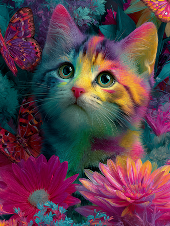 Diamond Painting - Katt i regnbågens sken (Beställningsvara)