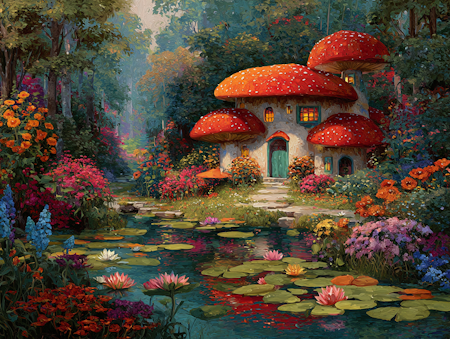 Diamond Painting - Svamphuset vid liljedammen (Beställningsvara)
