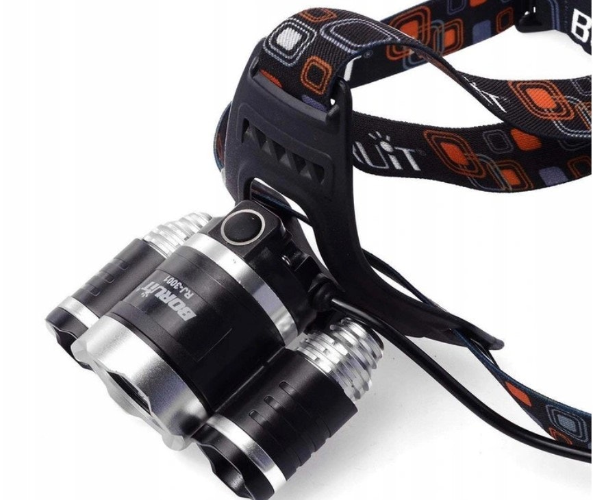 Kraftig LED hodelykt Headlamp 3 x Cree T6 (2000 lumens).
