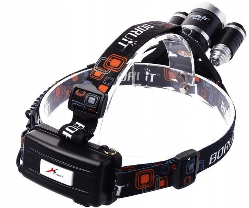 Kraftig LED hodelykt Headlamp 3 x Cree T6 (2000 lumens).