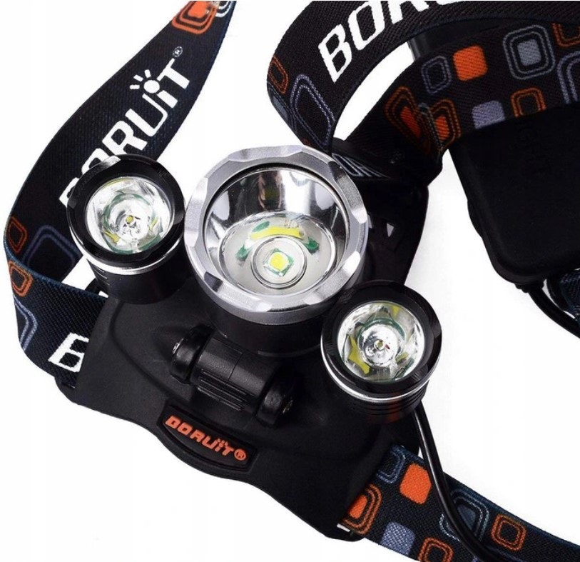 Kraftig LED hodelykt Headlamp 3 x Cree T6 (2000 lumens).