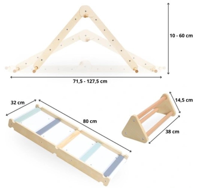 Montessori klatrestativ / stige vegg 3 i 1 Pikler triangle
