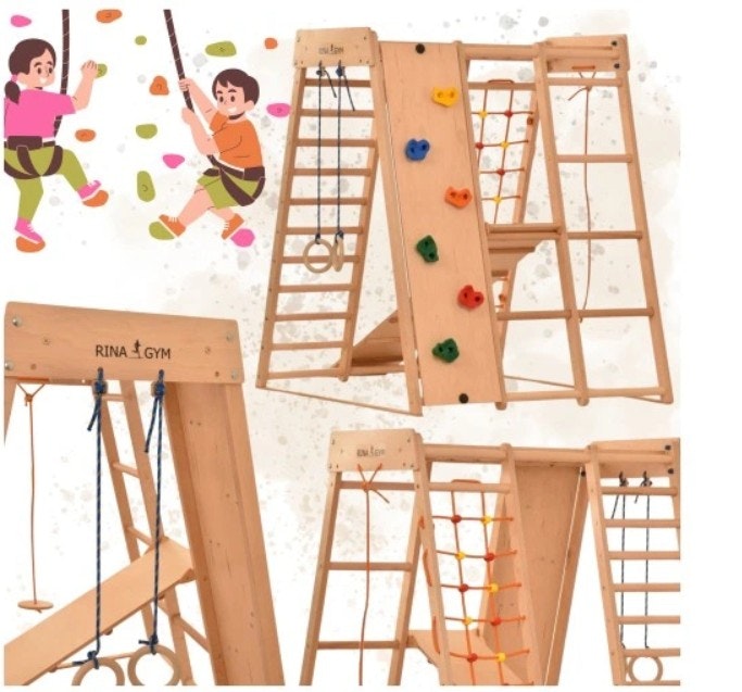 Klatrestativ - lekeplass 146x120x120 cm 7in1 RINAGYM Montessori