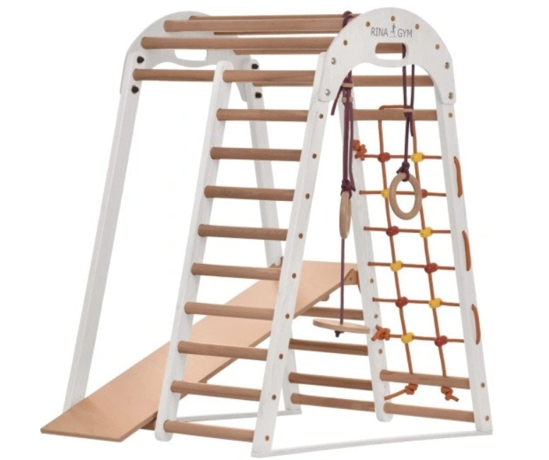 Klatrestativ - lekeplass for barn 125x100x80 cm 6in1 RINAGYM HVIT Montessori