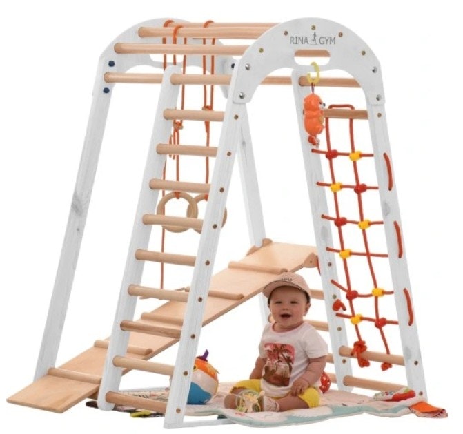 Klatrestativ - lekeplass for barn 125x100x80 cm 6in1 RINAGYM HVIT Montessori