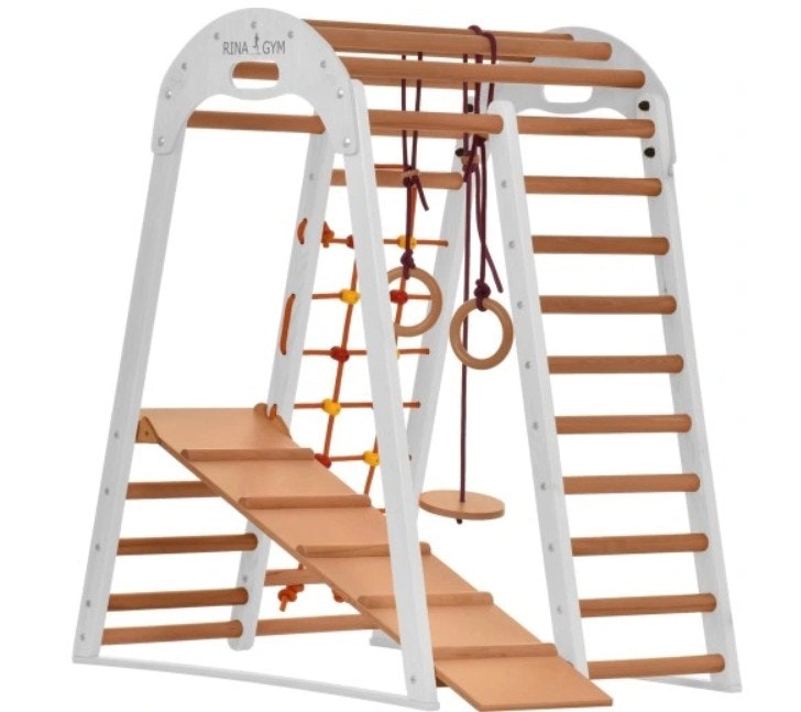 Klatrestativ - lekeplass for barn 125x100x80 cm 6in1 RINAGYM HVIT Montessori