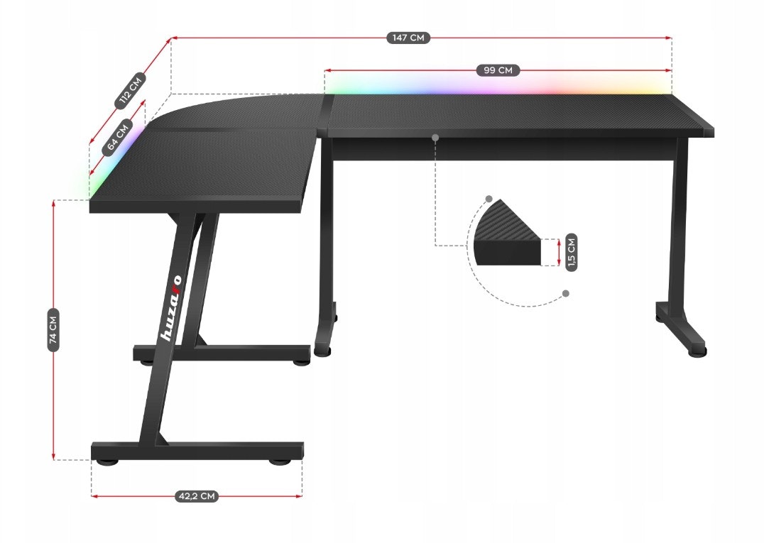 Gaming bord - Skrivebord Hjørnebord Huzaro Hero 6.0 RGB