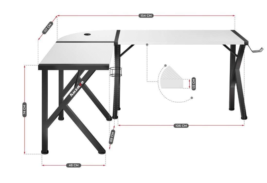 Gaming bord - Skrivebord Hjørnebord Huzaro Hero 6.3 Hvit
