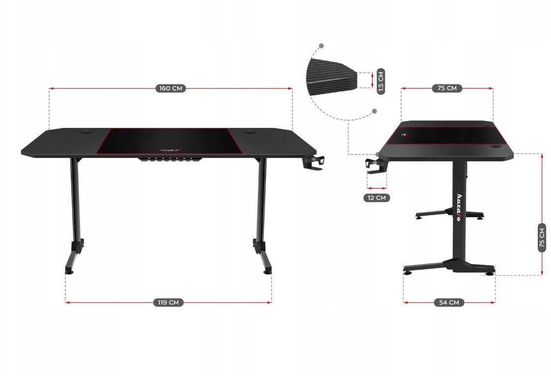 Gaming bord - Skrivebord Huzaro Hero 4.7 Black 160cm
