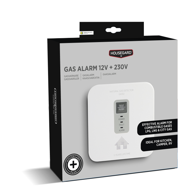 Housegard gasvarnare, 12V + 230V, GA102