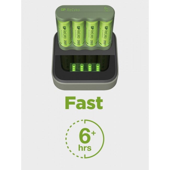 6-pack GP ReCyko Everyday-batteriaddare B421 (USB) med laddstation D451, inkl. 4st AA 2100mAh NiMH-batterier