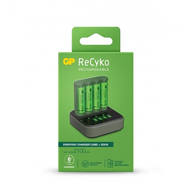 6-pack GP ReCyko Everyday-batteriaddare B421 (USB) med laddstation D451, inkl. 4st AA 2100mAh NiMH-batterier