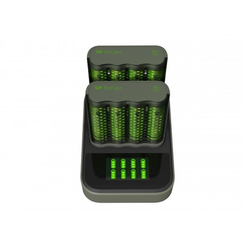 6-pack GP ReCyko 2st Speed-batteriladdare M451 (USB) med laddningsdocka D851, 8 kanaler inkl. 8st AA 2600mAh NiMH-batterier