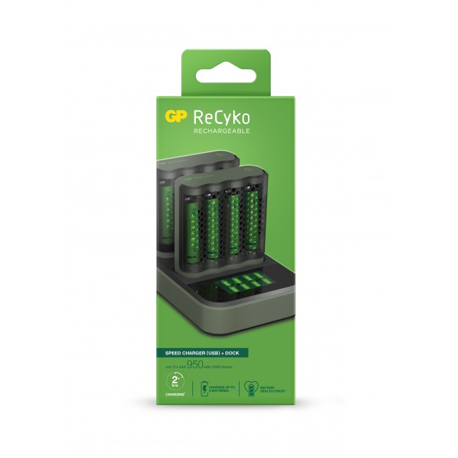 GP ReCyko 2st Speed-batteriladdare M451 (USB) med laddningsdocka D851, 8 kanaler inkl. 8st AA 2600mAh NiMH-batterier