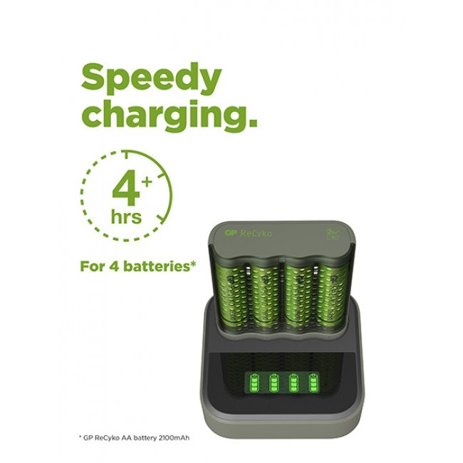 6-pack GP ReCyko 2st Speed-batteriladdare M451 (USB) med laddningsdocka D851, 8 kanaler inkl. 8st AA 2600mAh NiMH-batterier