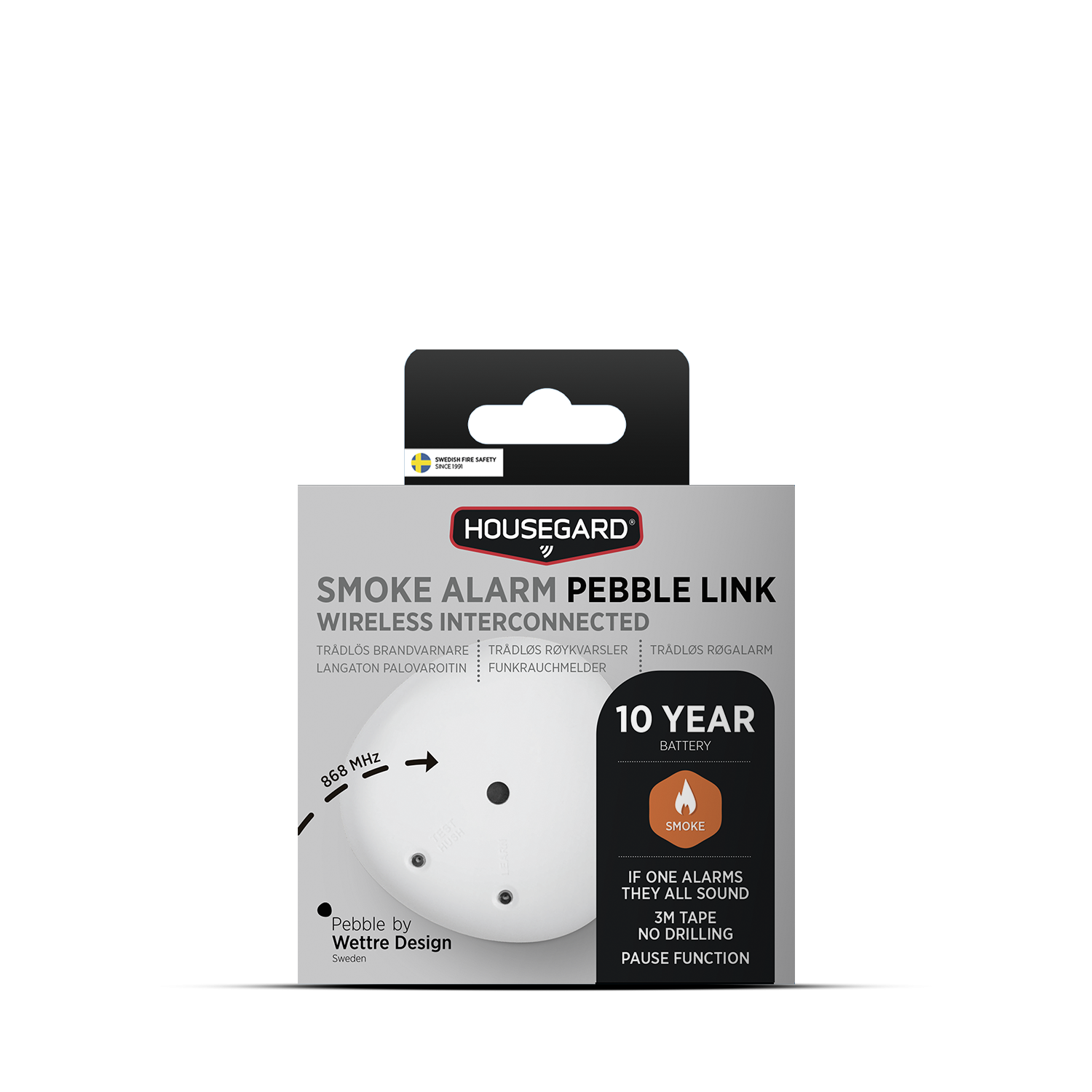 Housegard Pebble Link, trådlös brandvarnare med inbyggt 10-årsbatteri, 1-pack