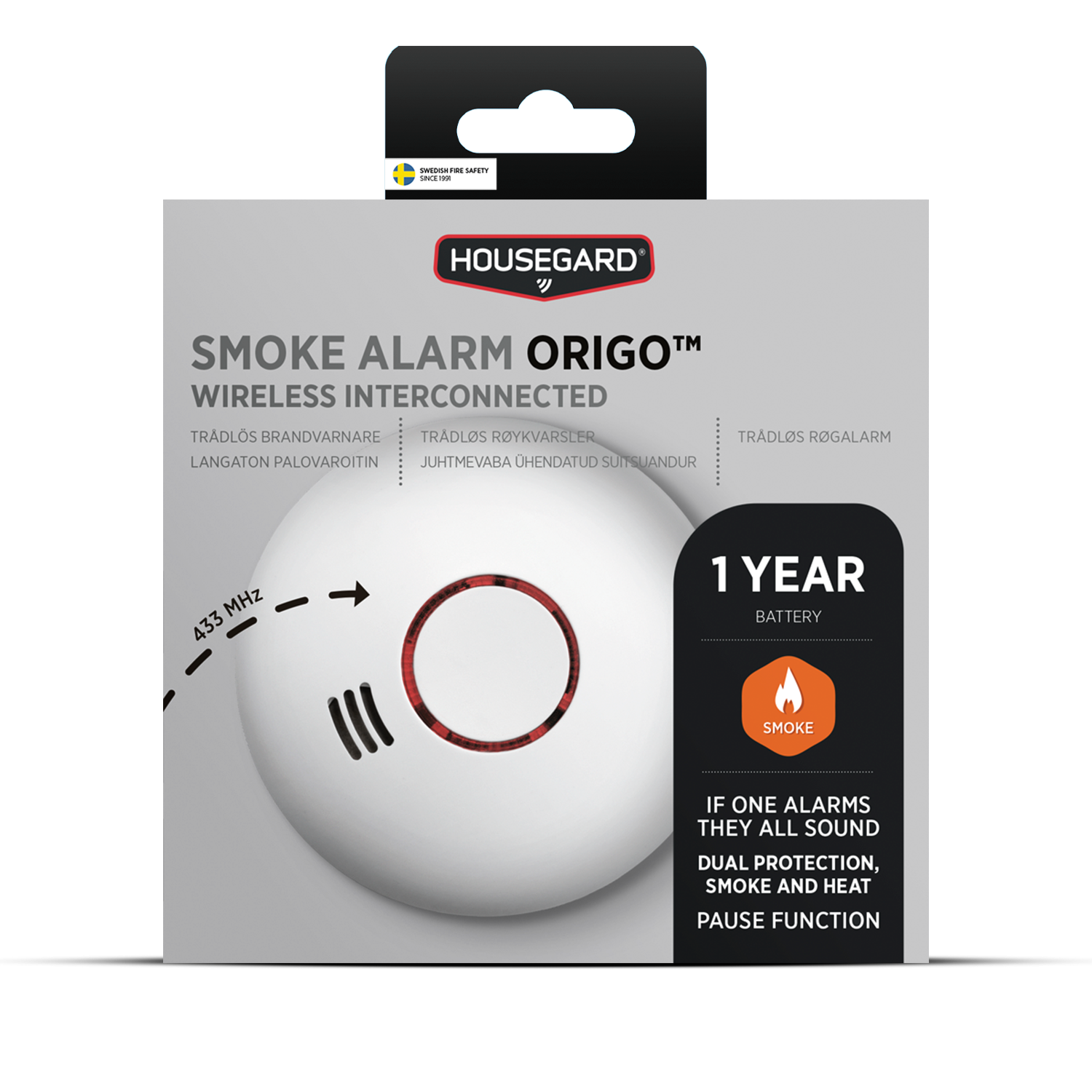 Housegard Origo, trådlös brandvarnare, inkl. batteri, 1-pack