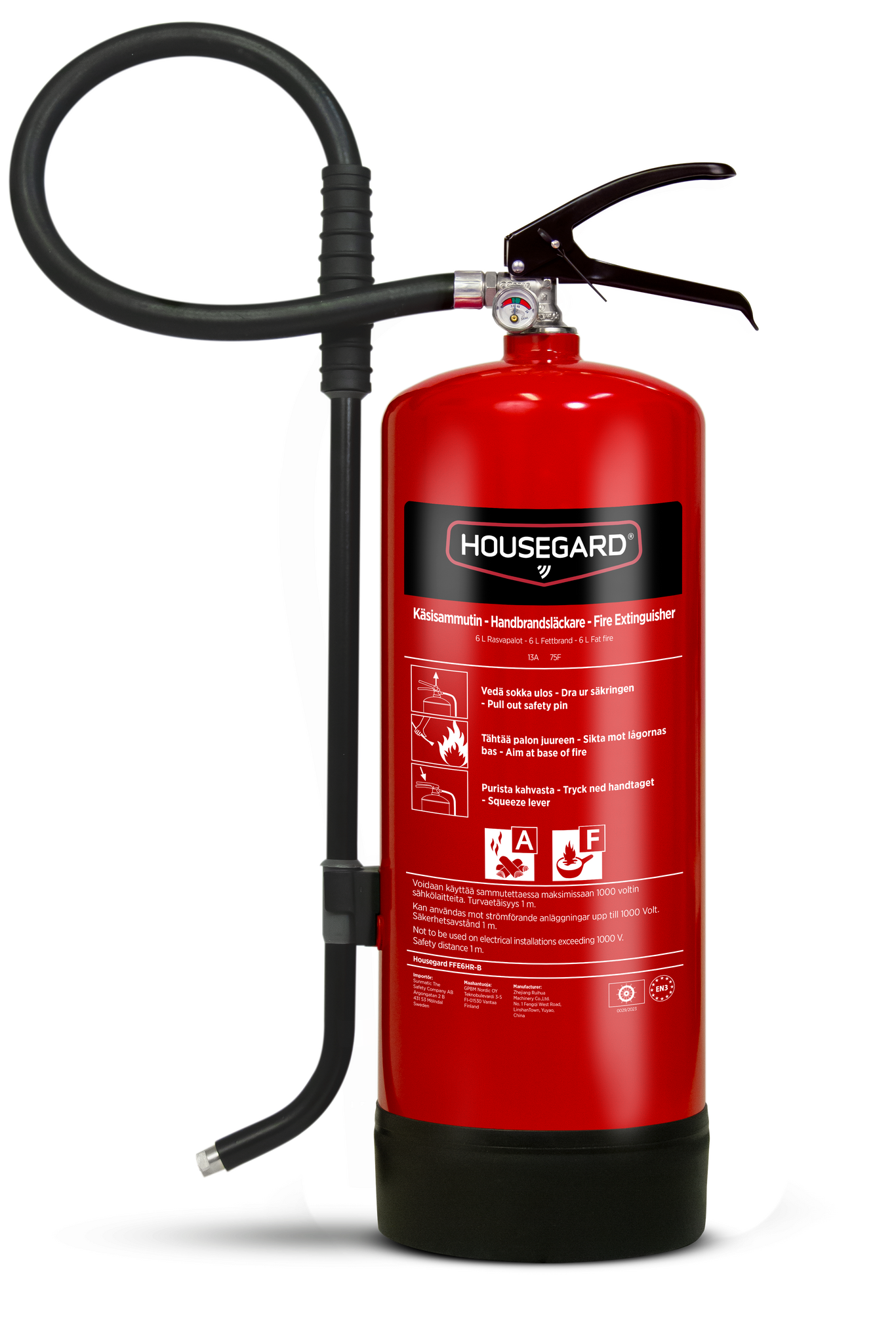 Housegard 6 L fettbrandsläckare PFAS fri, röd, FFE6HR-B