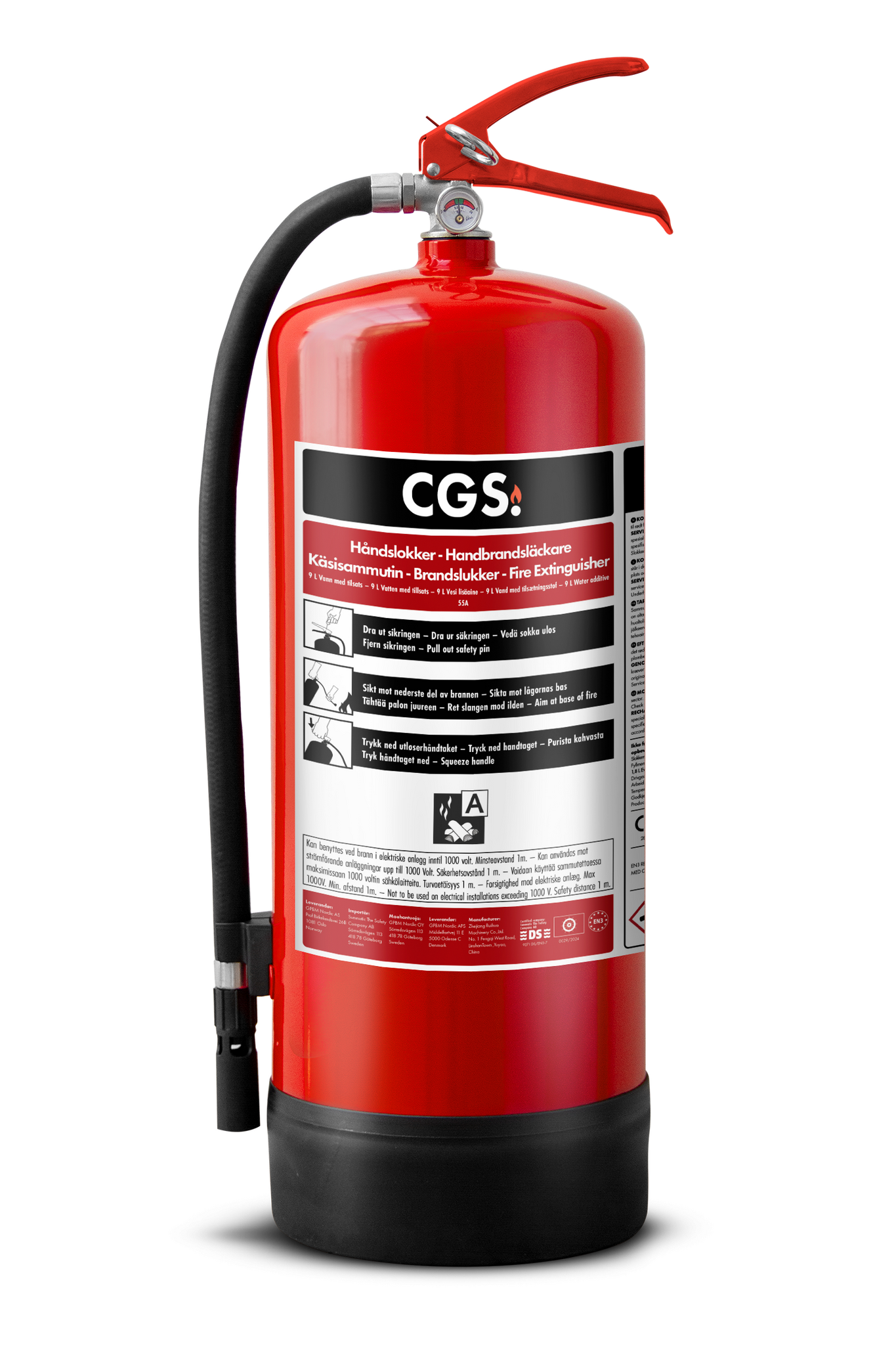 4-pack CGS 9 L vattenbrandsläckare med flourfri tillsats, WAE9CR-B