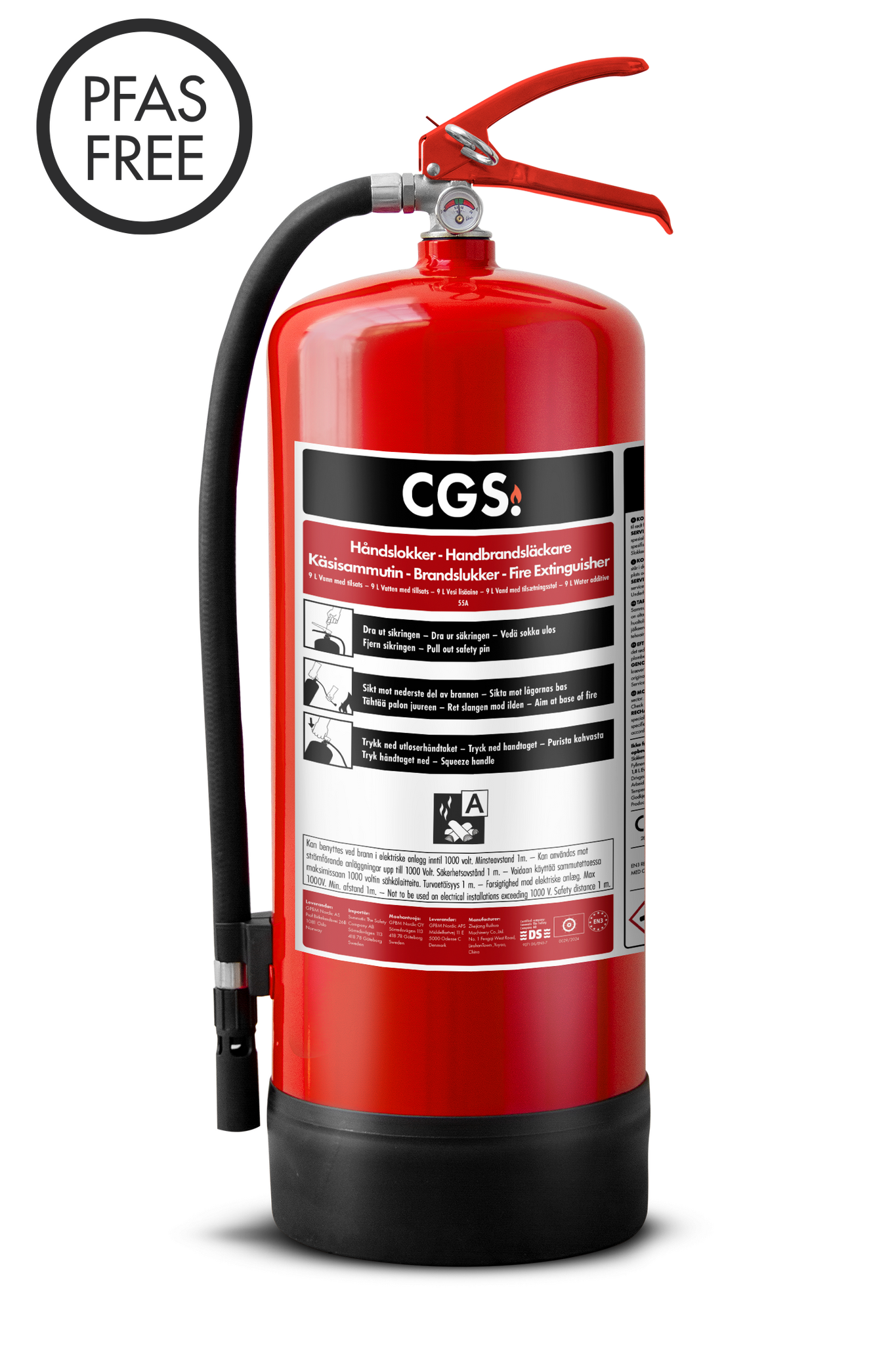 4-pack CGS 9 L vattenbrandsläckare med flourfri tillsats, WAE9CR-B