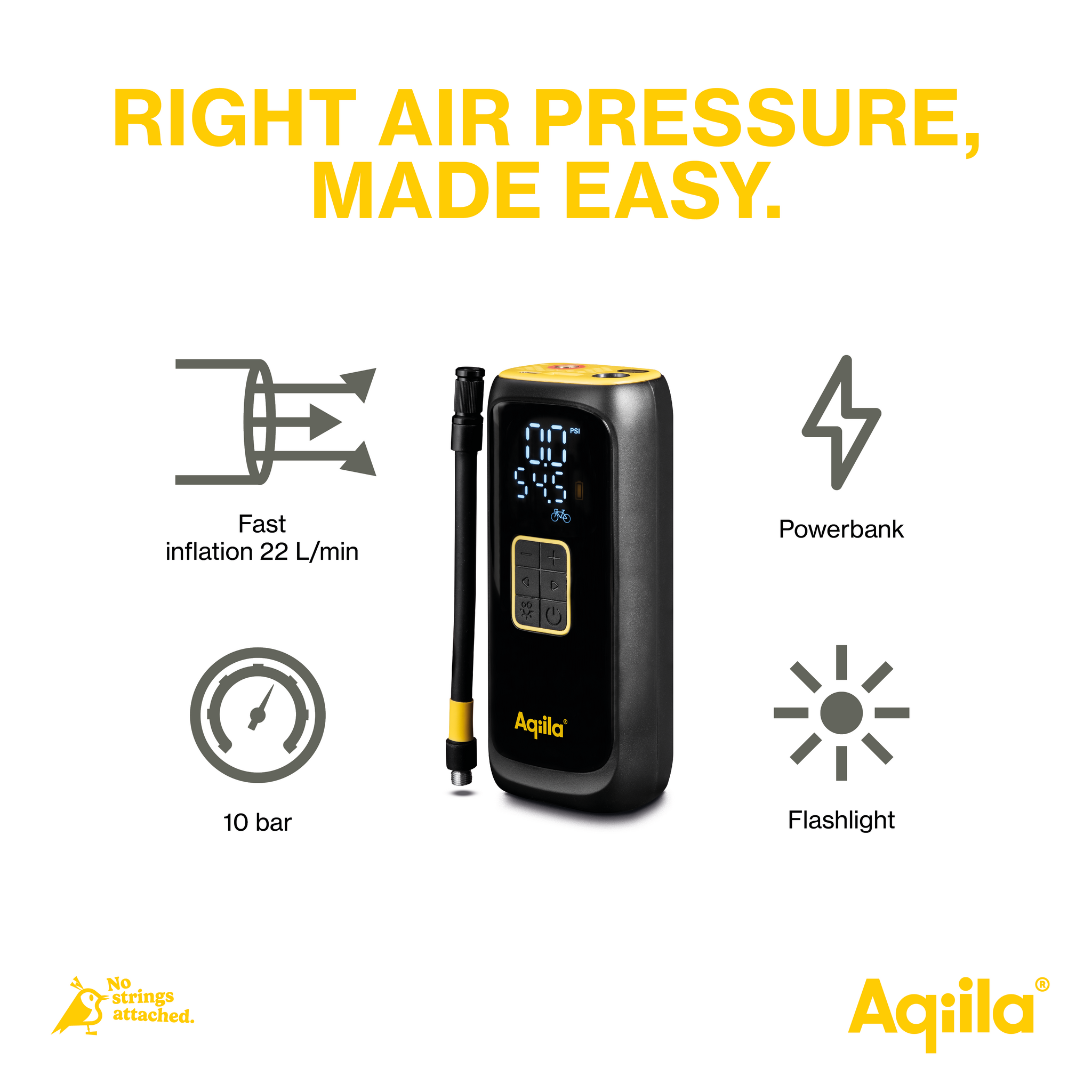 Aqiila Airbird C4 – Luftpump, bärbar kompressor, powerbank, ficklampa
