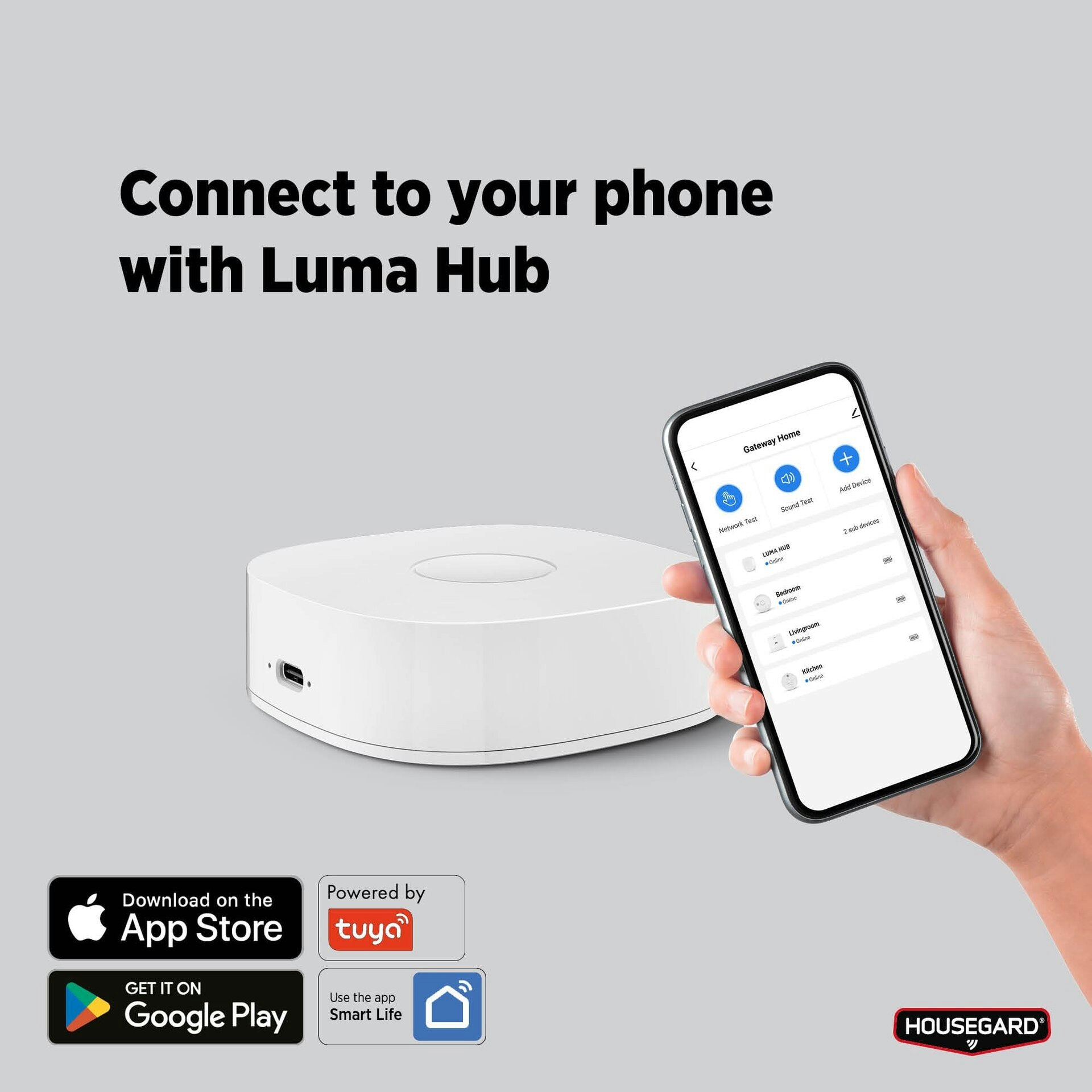 Housegard Luma, trådlös siren, 230V inkl batteribackup