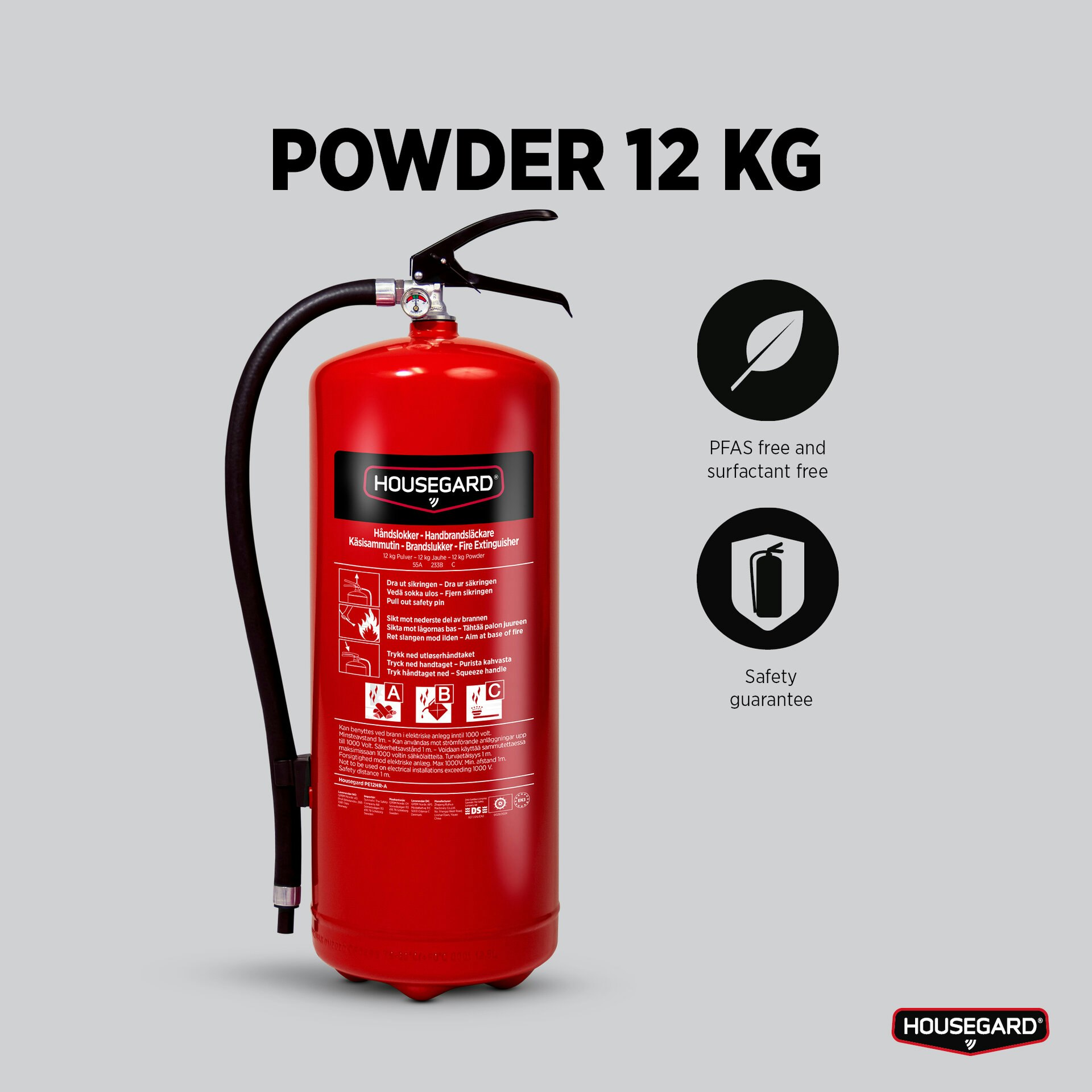 Housegard 12 kg pulversläckare, PE12HR-A SE/FI