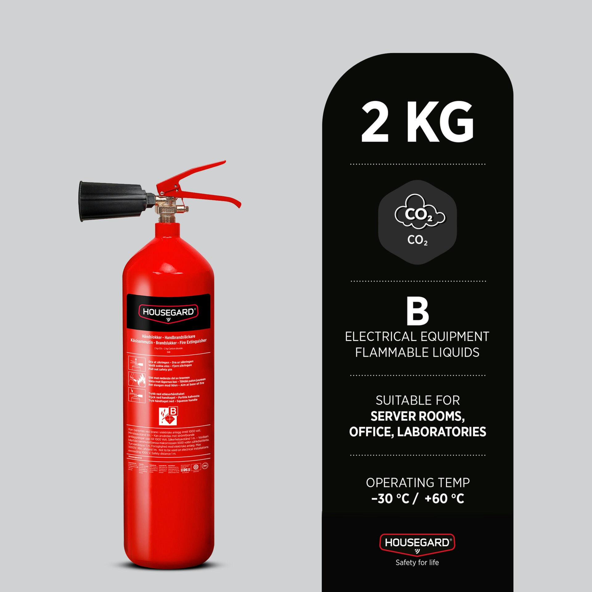 2-pack Housegard 2 kg koldioxidsläckare, röd, K2
