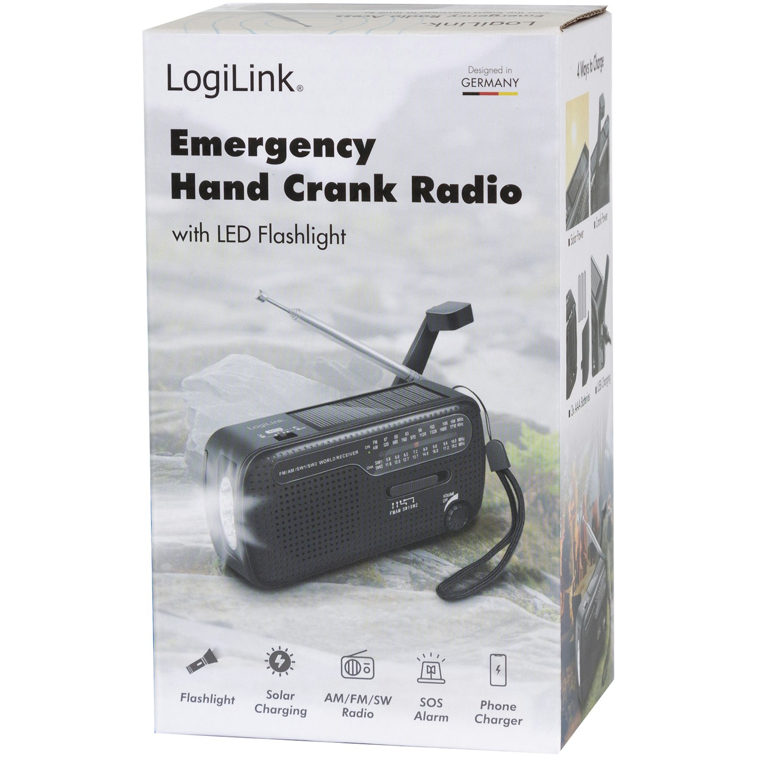 Nödradio/Vevradio med ficklampa och solcell Svart