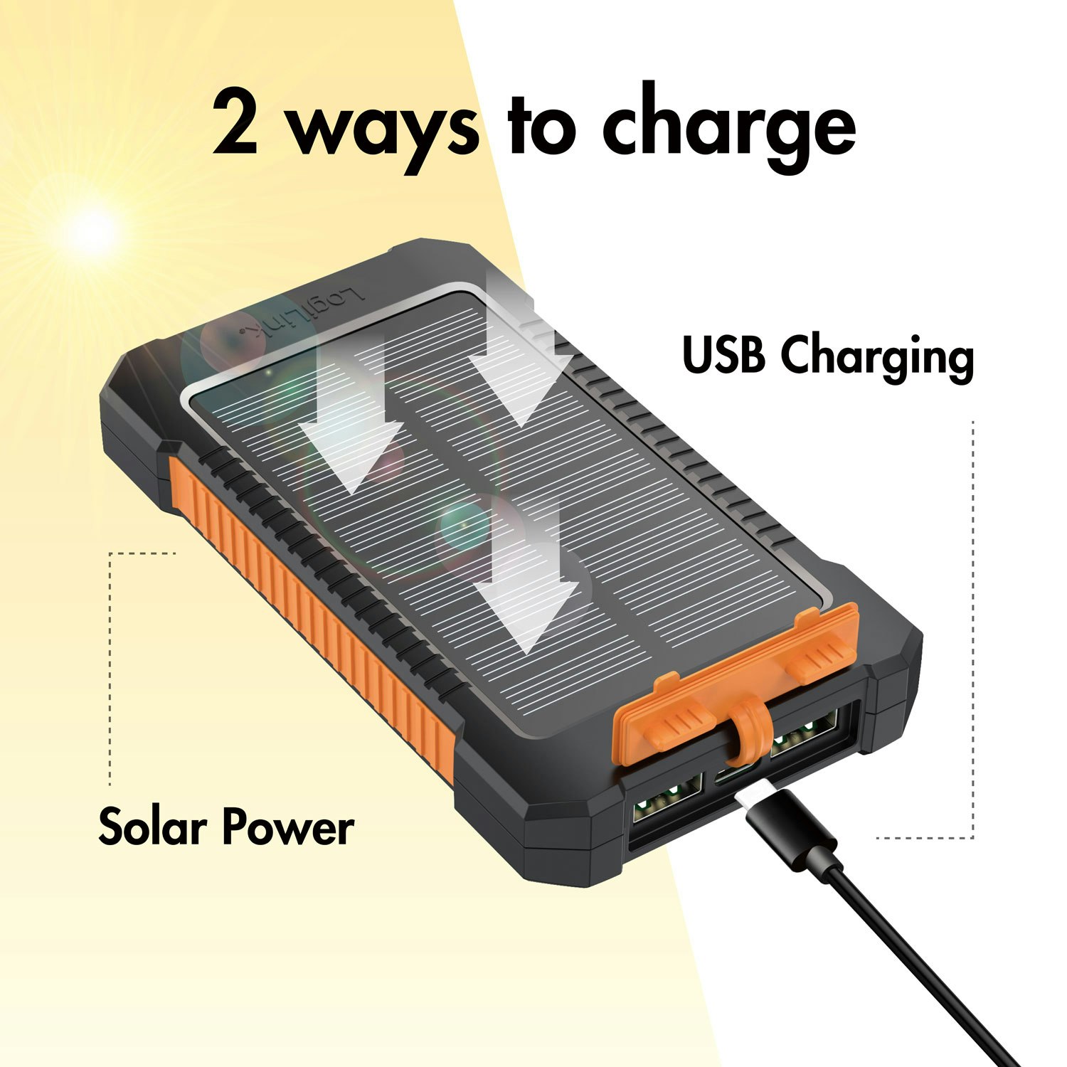 Solcell PowerBank 6.000 mAh 10W Svart/Orange