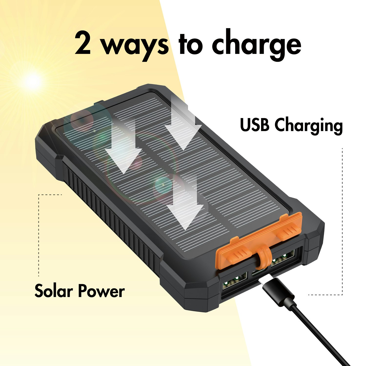 PowerBank 10.000 mAh 12W Solcell Svart
