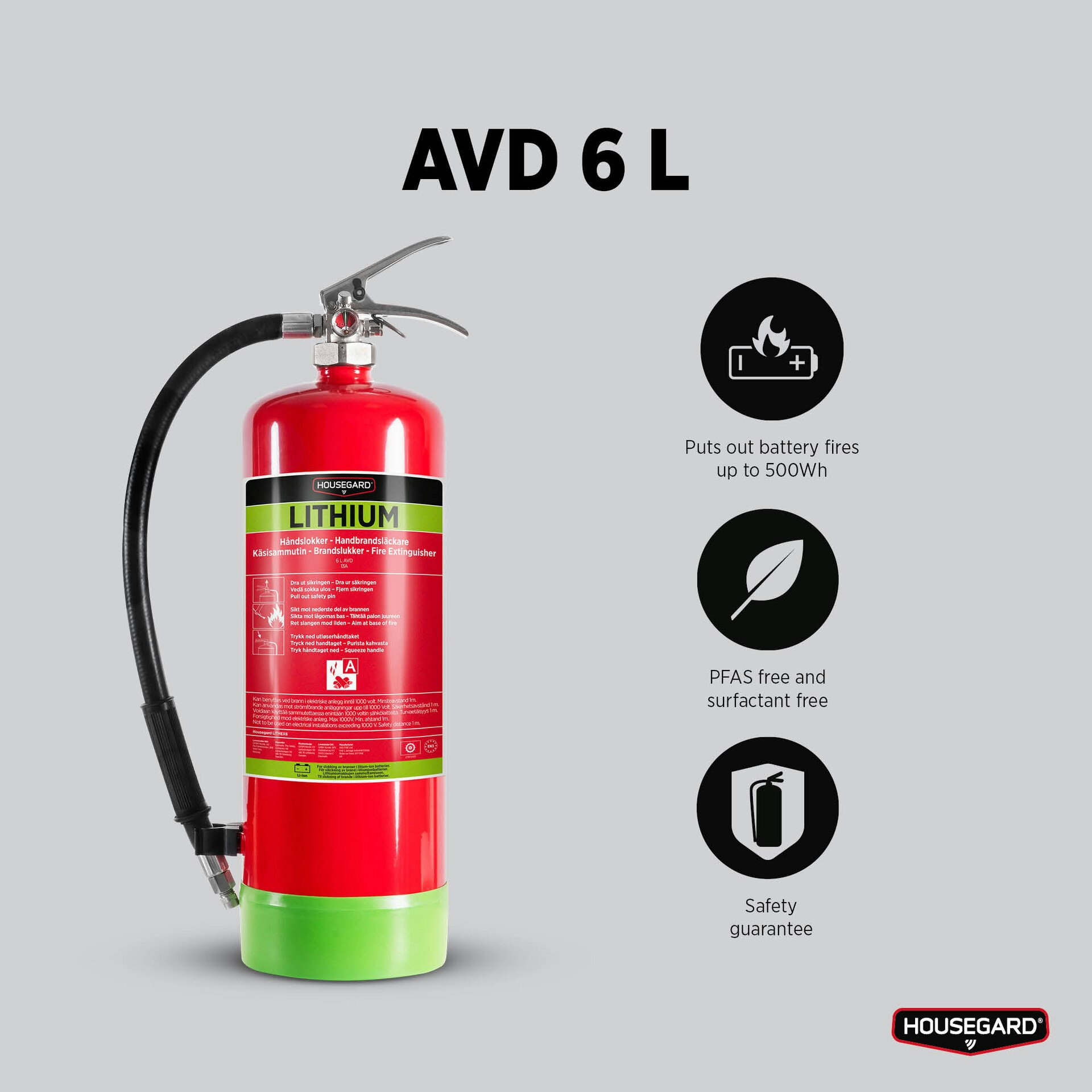 Housegard 6 liter AVD brandsläckare, röd, LITHEX6