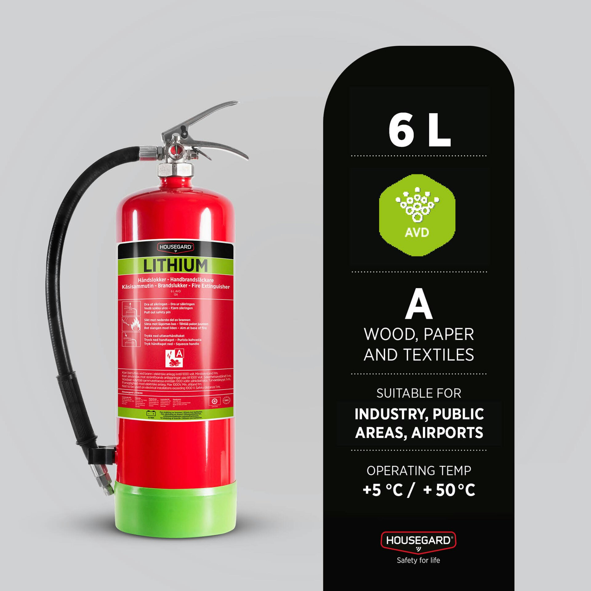 Housegard 6 liter AVD brandsläckare, röd, LITHEX6