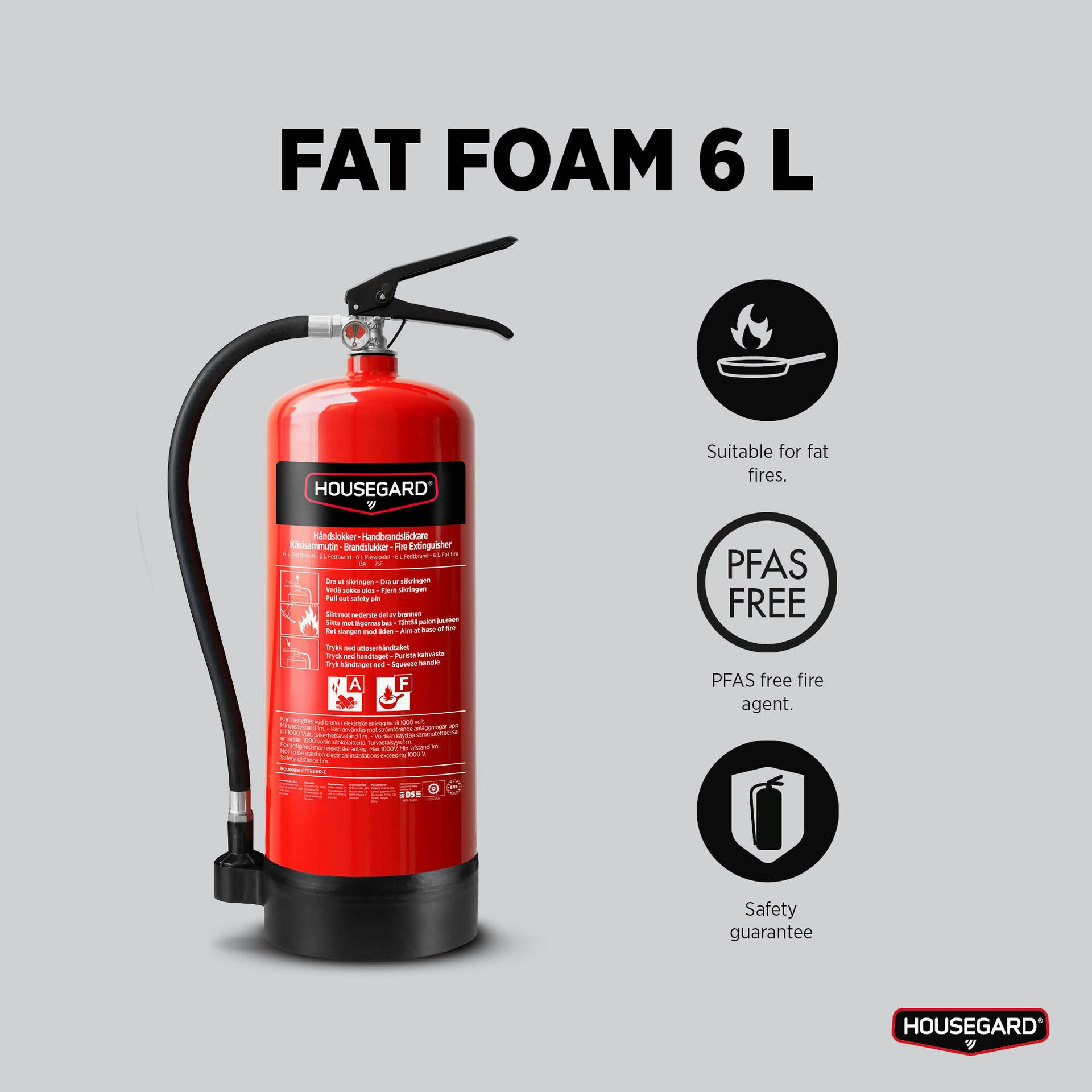 Housegard 6 L fettbrandsläckare PFAS fri, röd, FFE6HR-C
