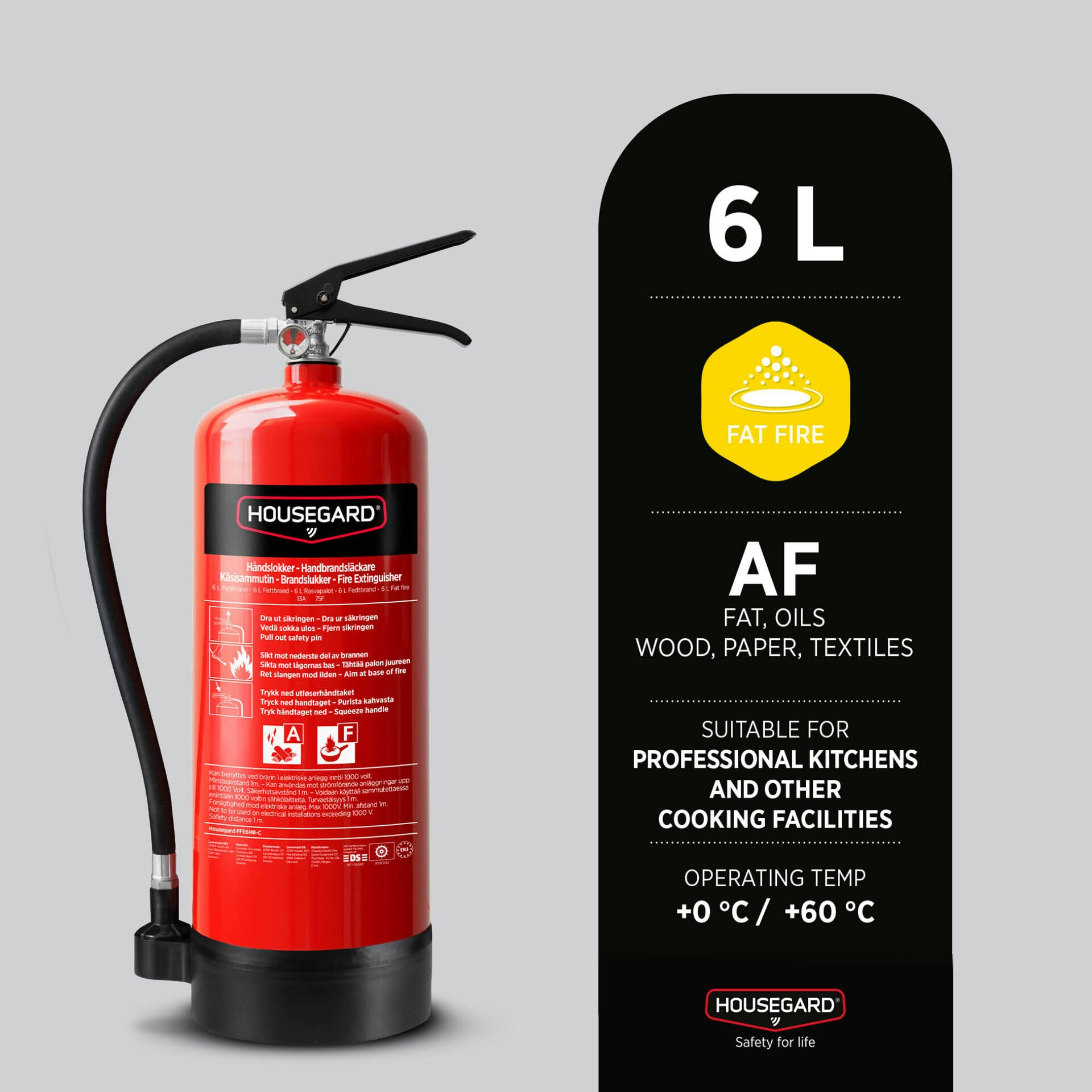 Housegard 6 L fettbrandsläckare PFAS fri, röd, FFE6HR-C