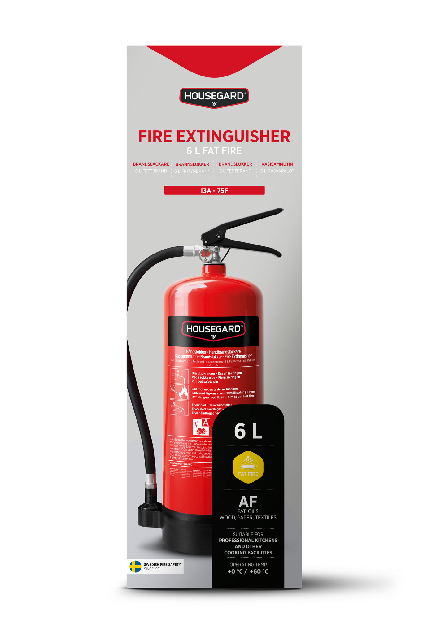 Housegard 6 L fettbrandsläckare PFAS fri, röd, FFE6HR-C