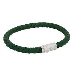 Leather necklace, braided with steel locker, green
