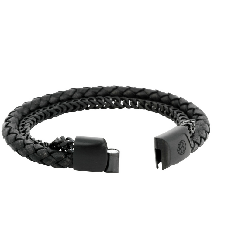 Leather bracelet, chain, black