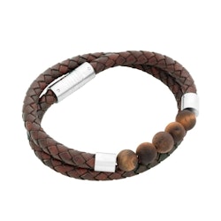 Leather bracelet, double/beads, black/charcoal