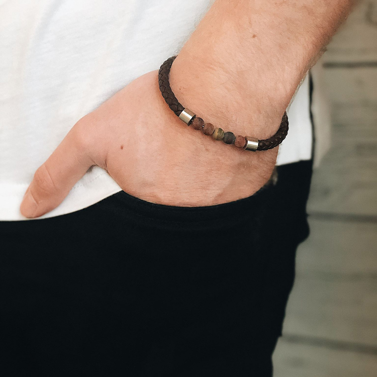 LORENZO | Leather bracelet | Brown / Steel