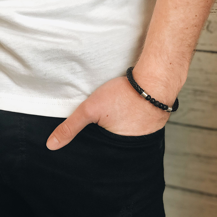 LORENZO | Leather bracelet | Black steel