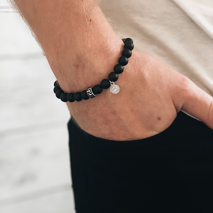 Beads bracelet, matte black/silver