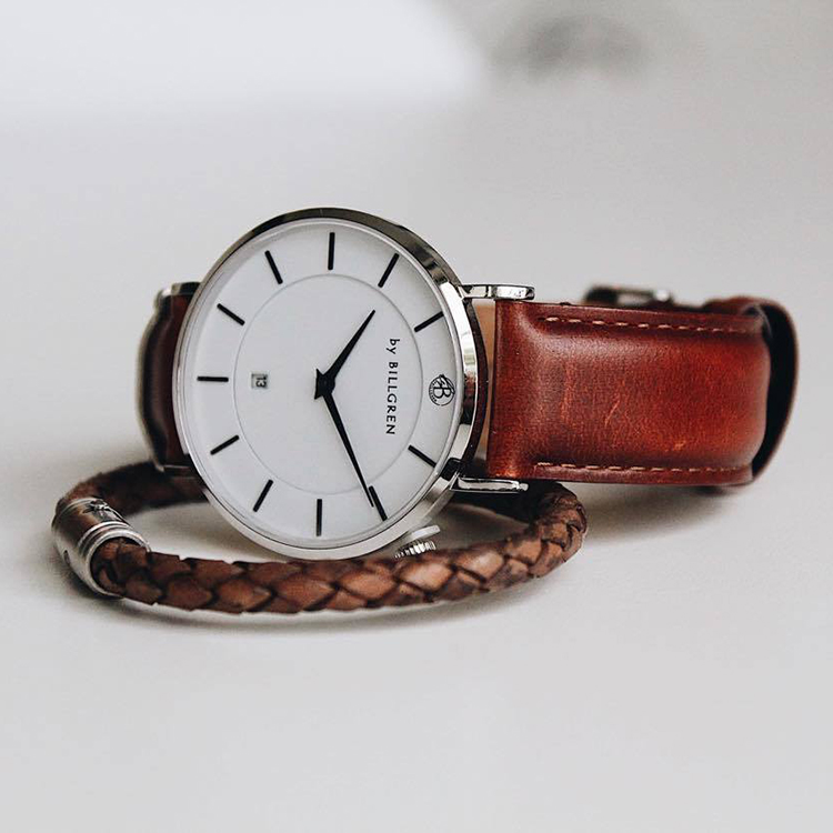 Douglas watch, leather, brown + leather bracelet, vintage gray / beige set