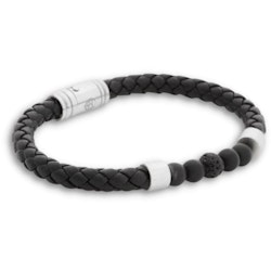 LORENZO | Leather bracelet | Black steel