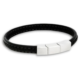 Leather bracelet, clasp, black/steel