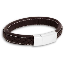 Leather bracelet, braided with  clasp in steel, brown